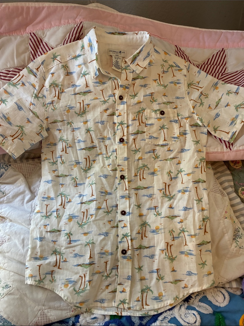 Caribbean Joe Kids-Short Sleeve Beach Print Shirt NWOT XL (14)